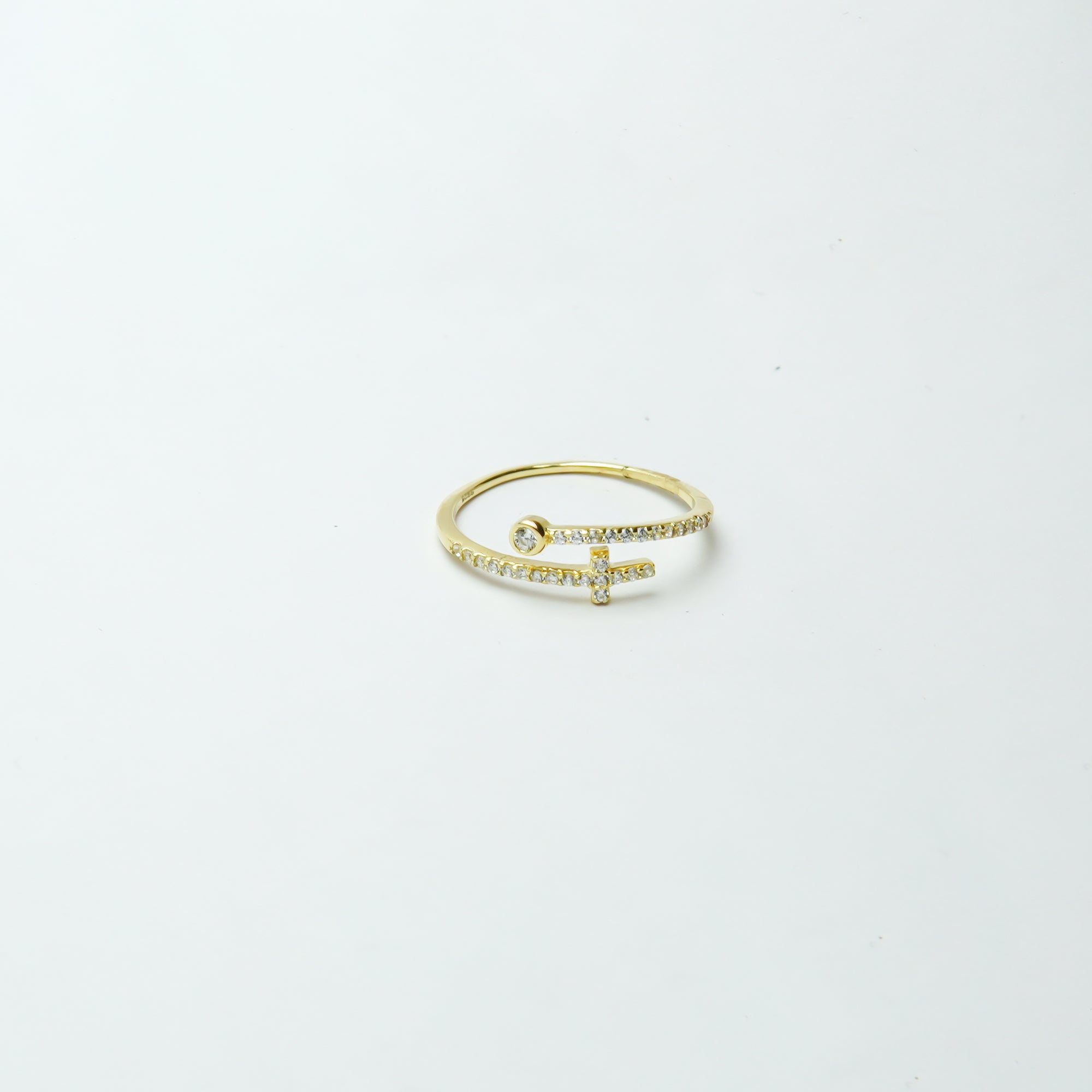 Open Cross Gold Plated SIlver Ring