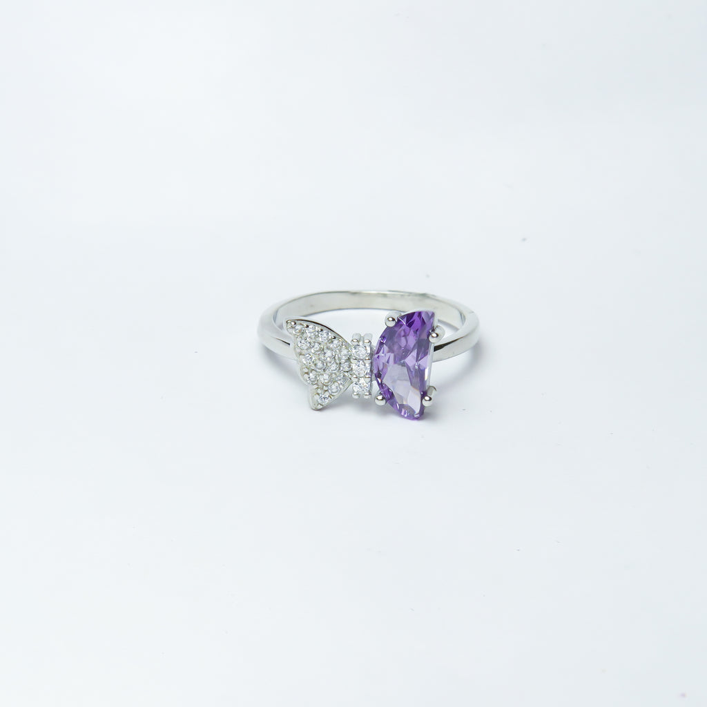 Purple In Butterfly Silver Ring