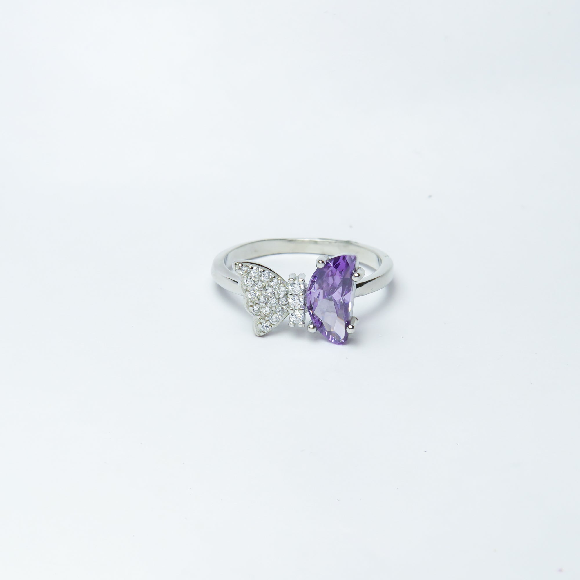Purple In Butterfly Silver Ring