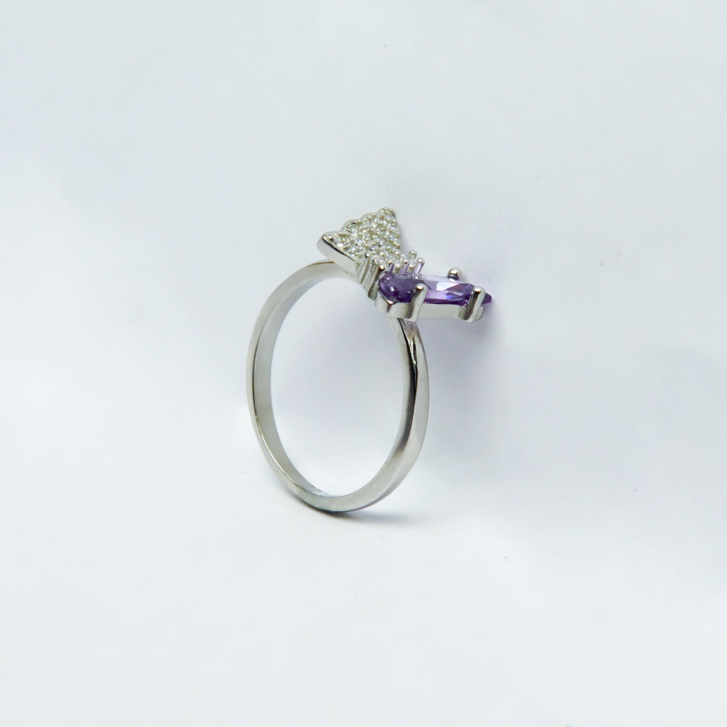 Purple In Butterfly Silver Ring