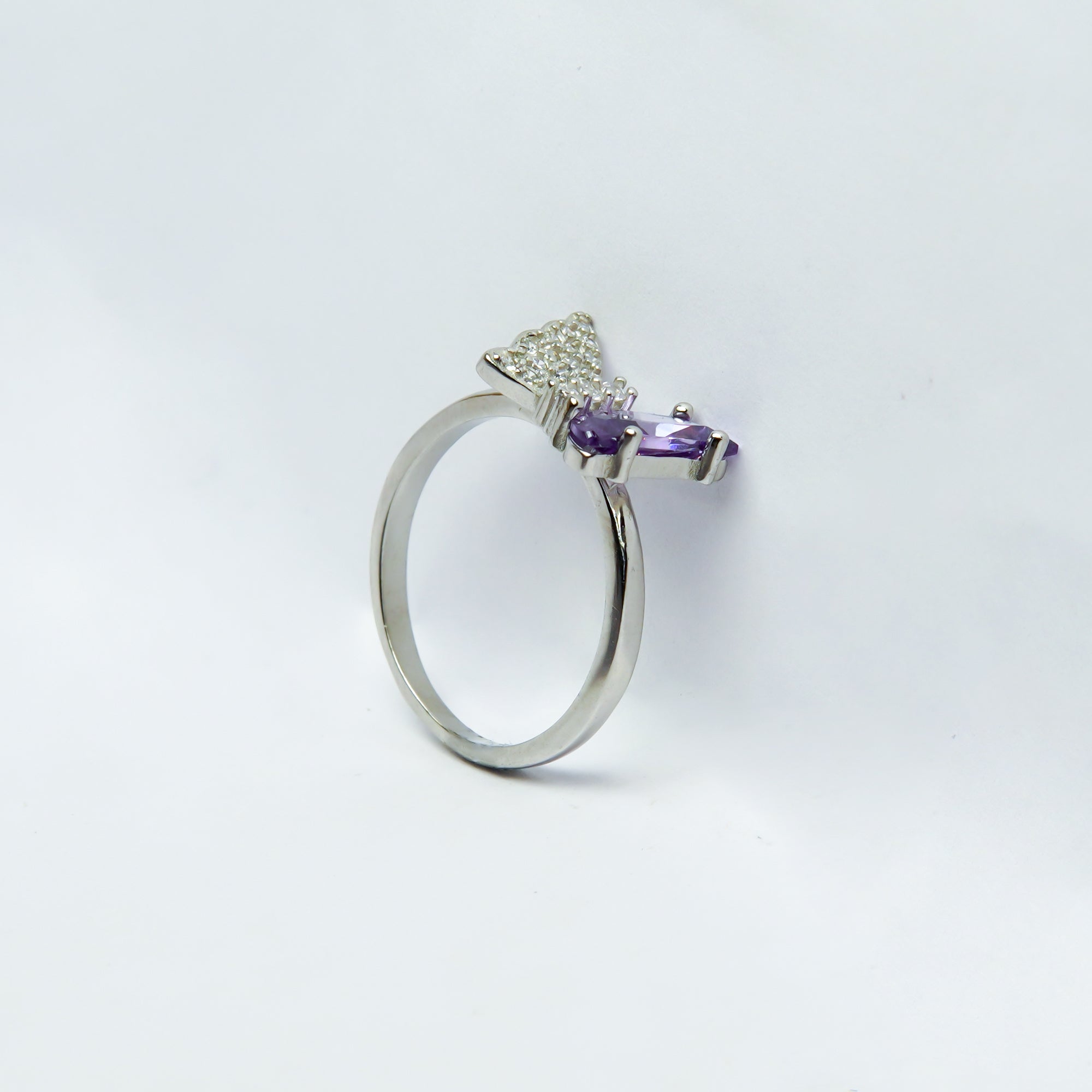 Purple In Butterfly Silver Ring