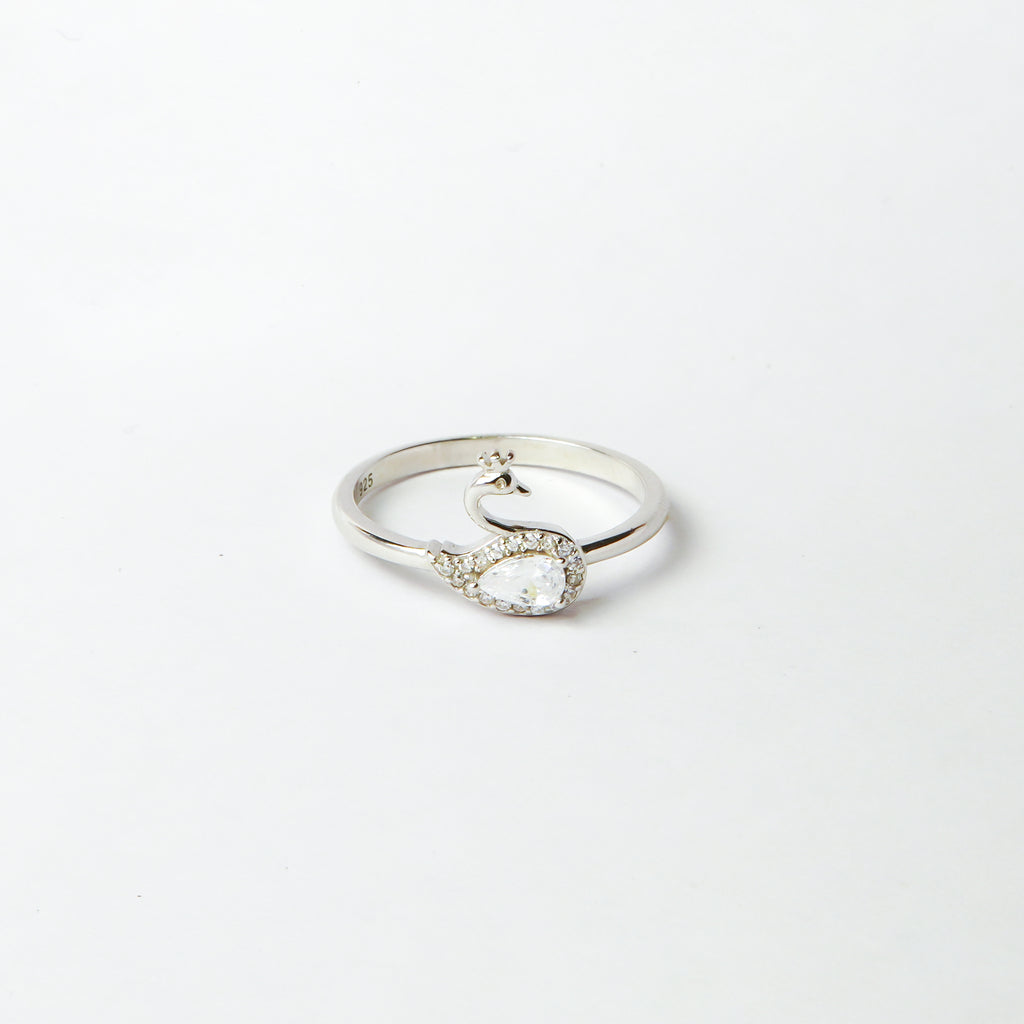 Swan of Pear Diamond Silver Ring