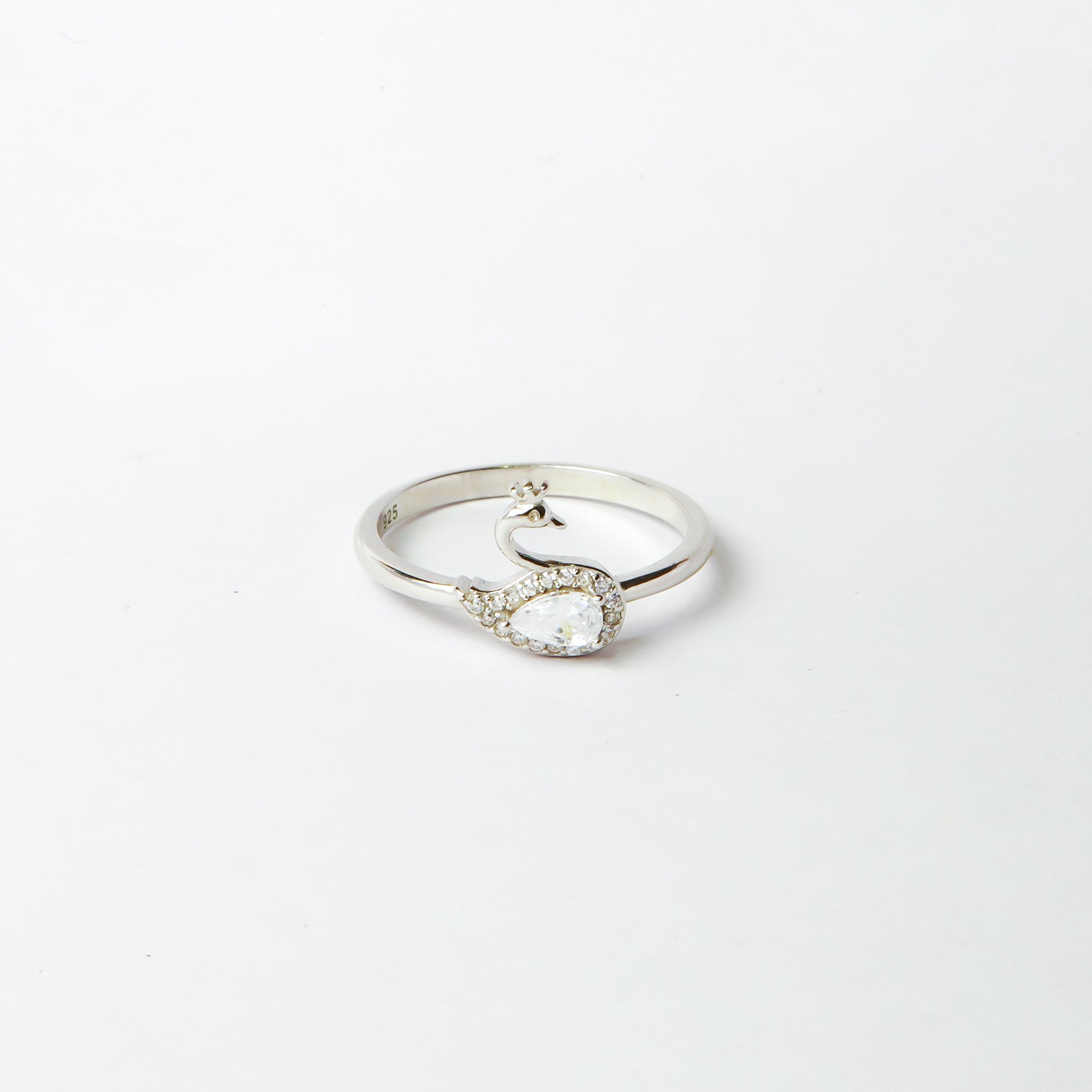 Swan of Pear Diamond Silver Ring