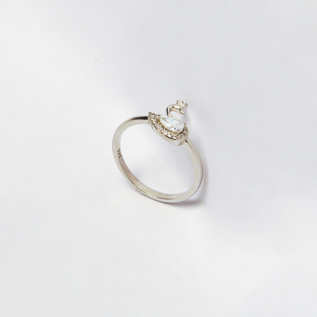 Swan of Pear Diamond Silver Ring