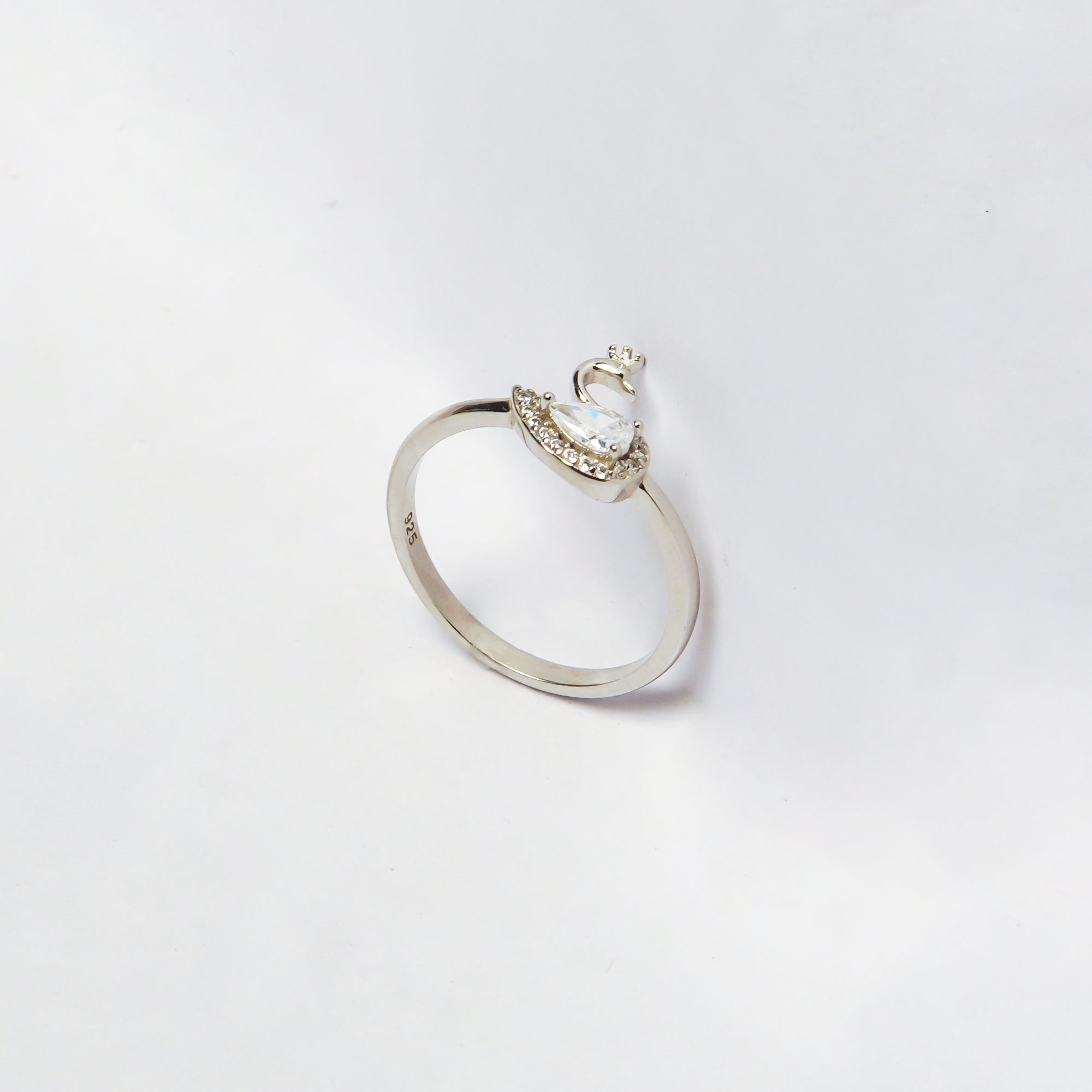 Swan of Pear Diamond Silver Ring