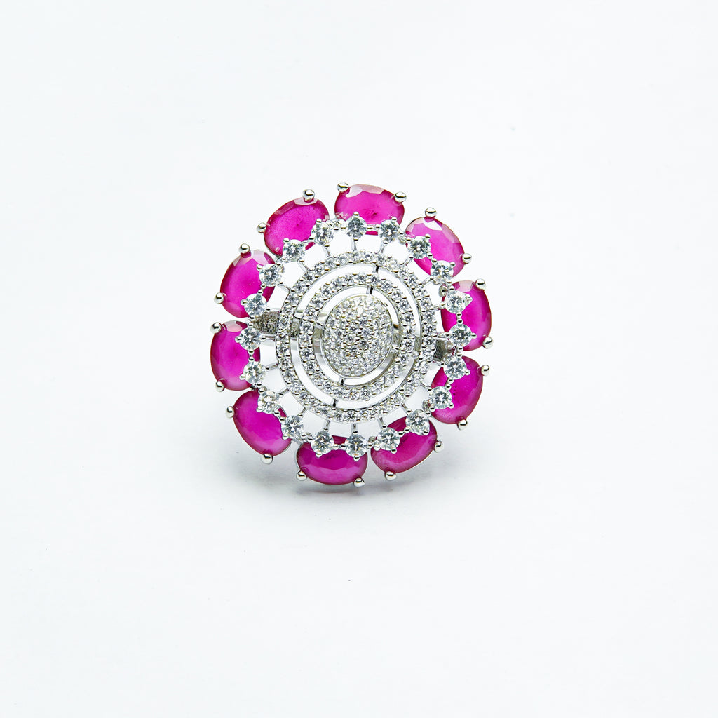 Celestial Petal Silver Cocktail RIng