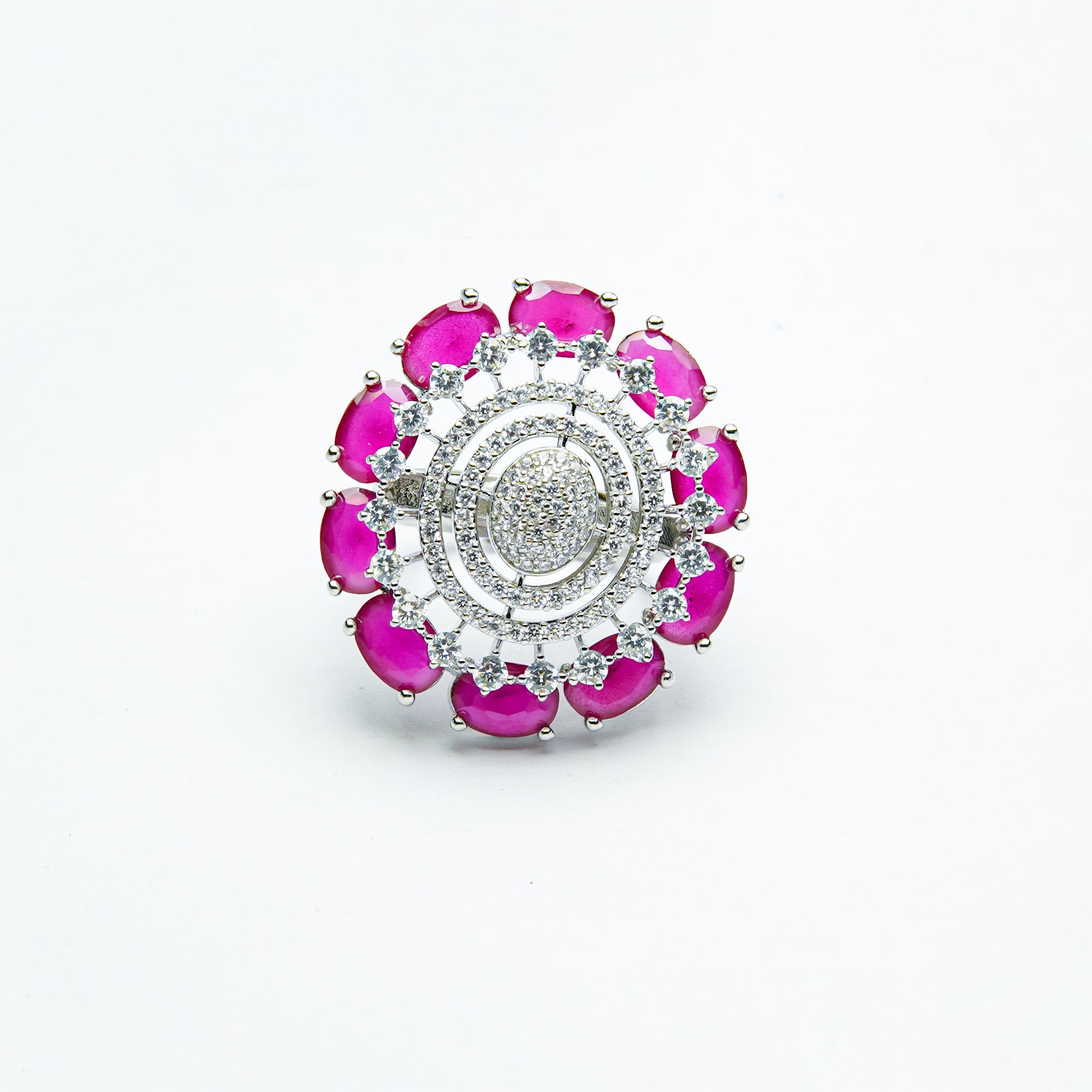 Celestial Petal Silver Cocktail RIng