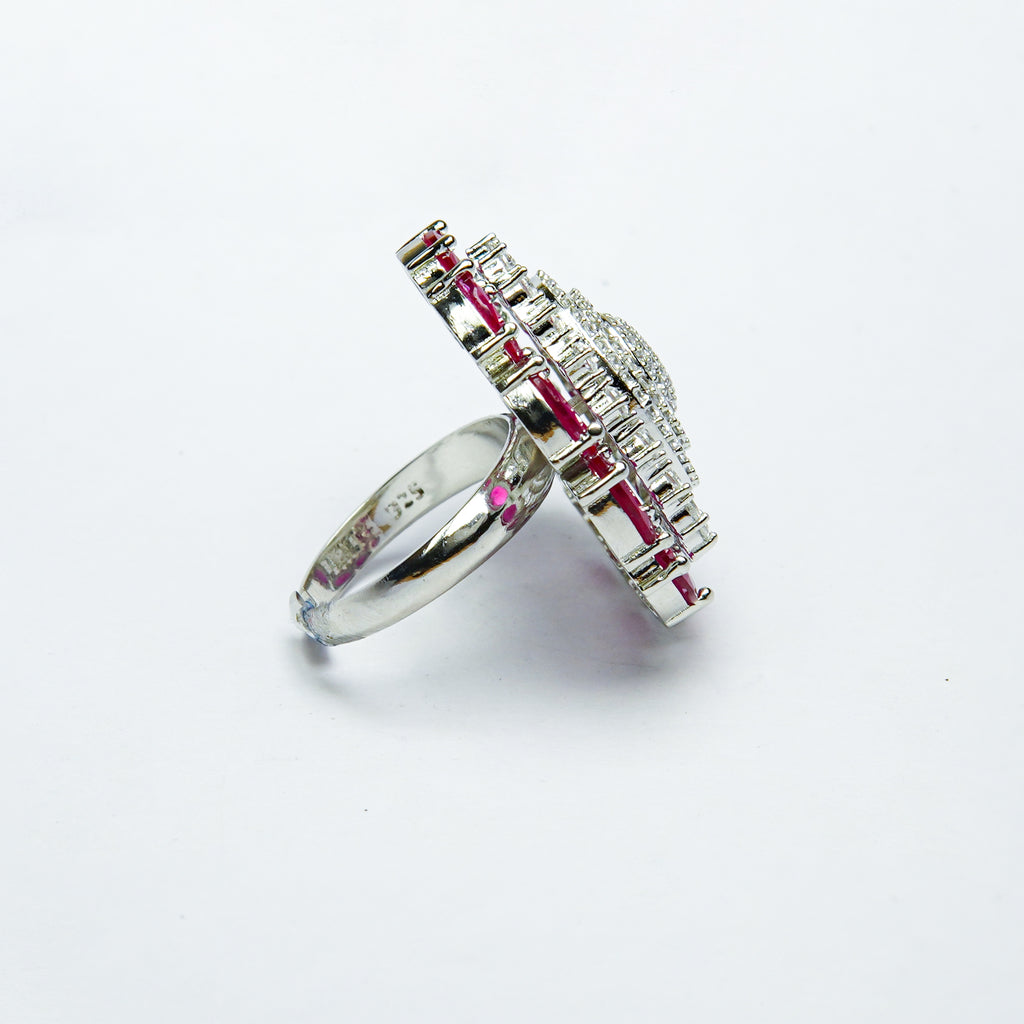 Celestial Petal Silver Cocktail RIng
