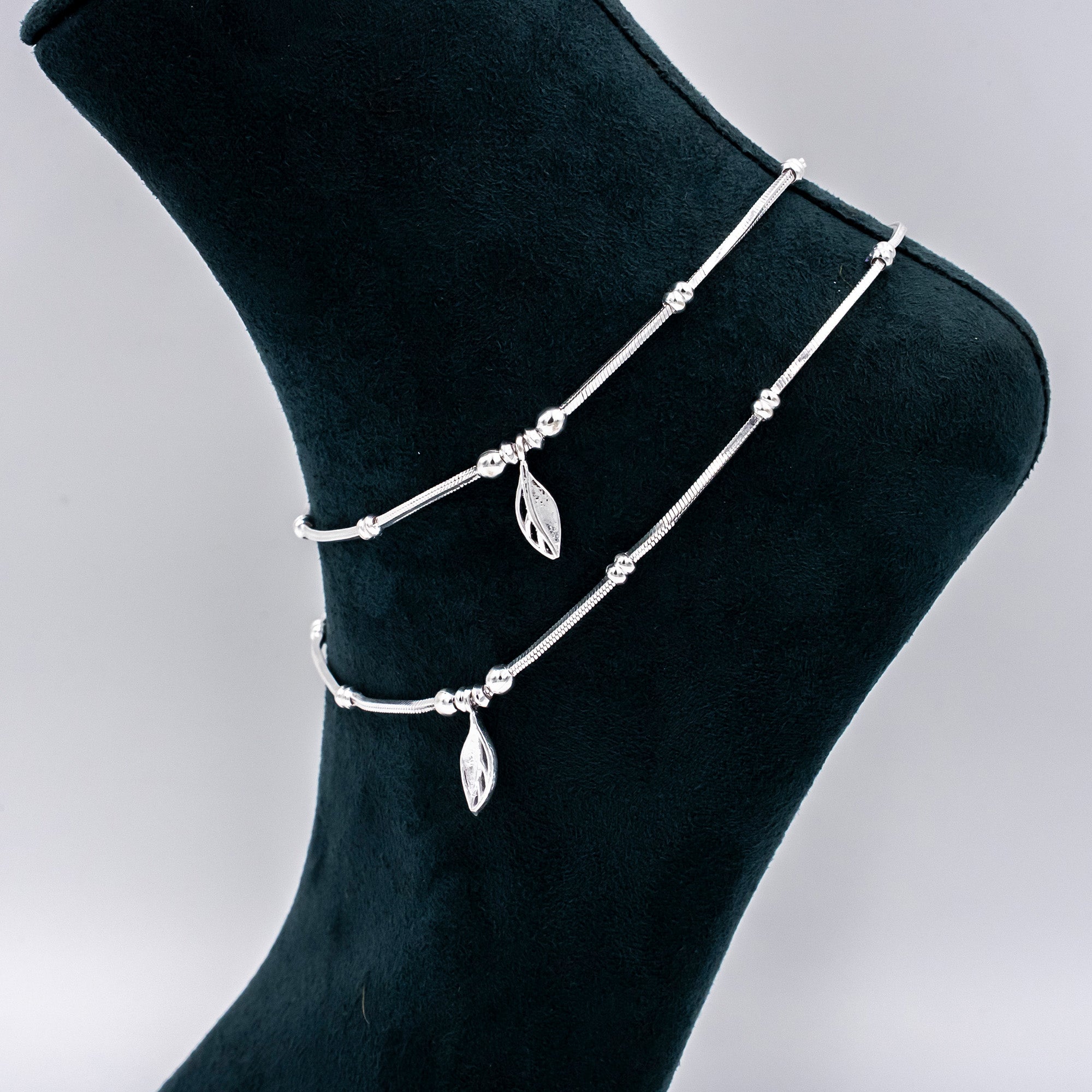 Silver Foliage Adjustable Anklets