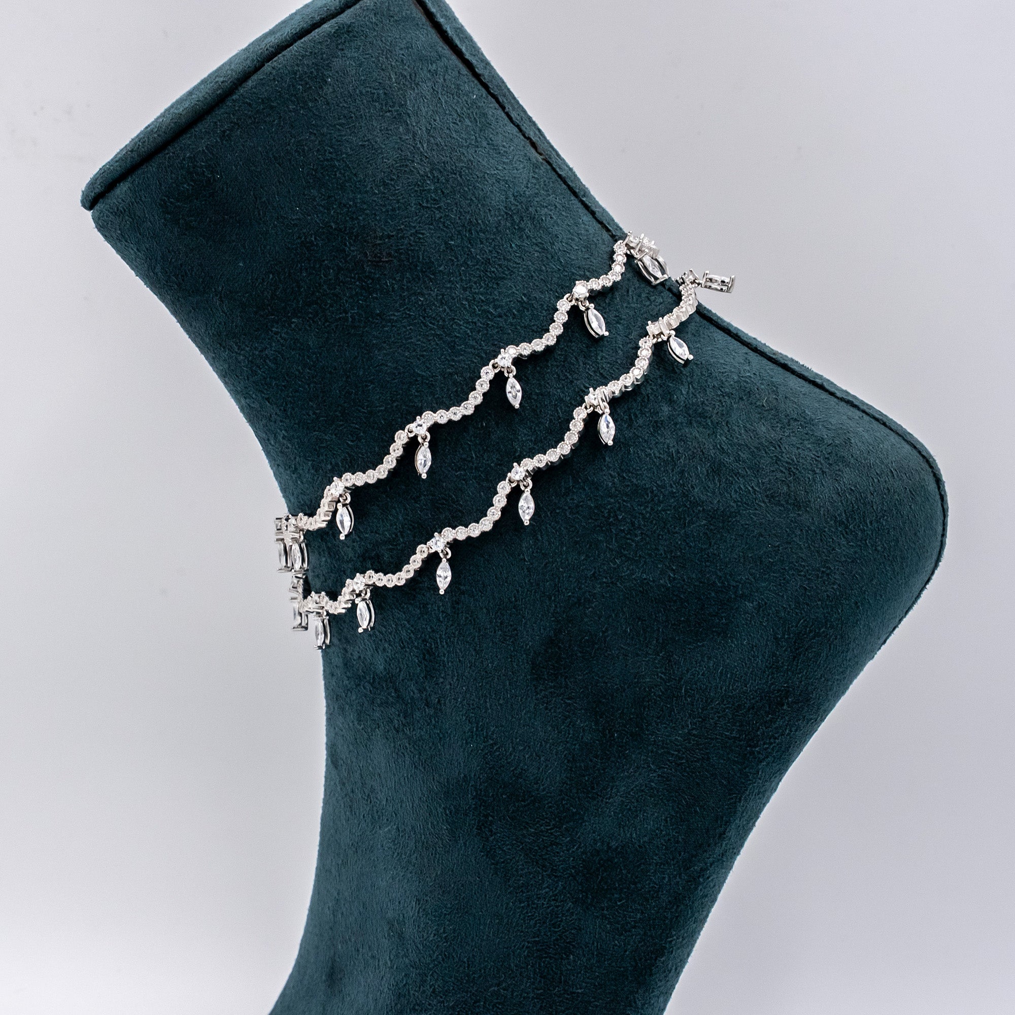Silver Marquise & RIpple Anklets
