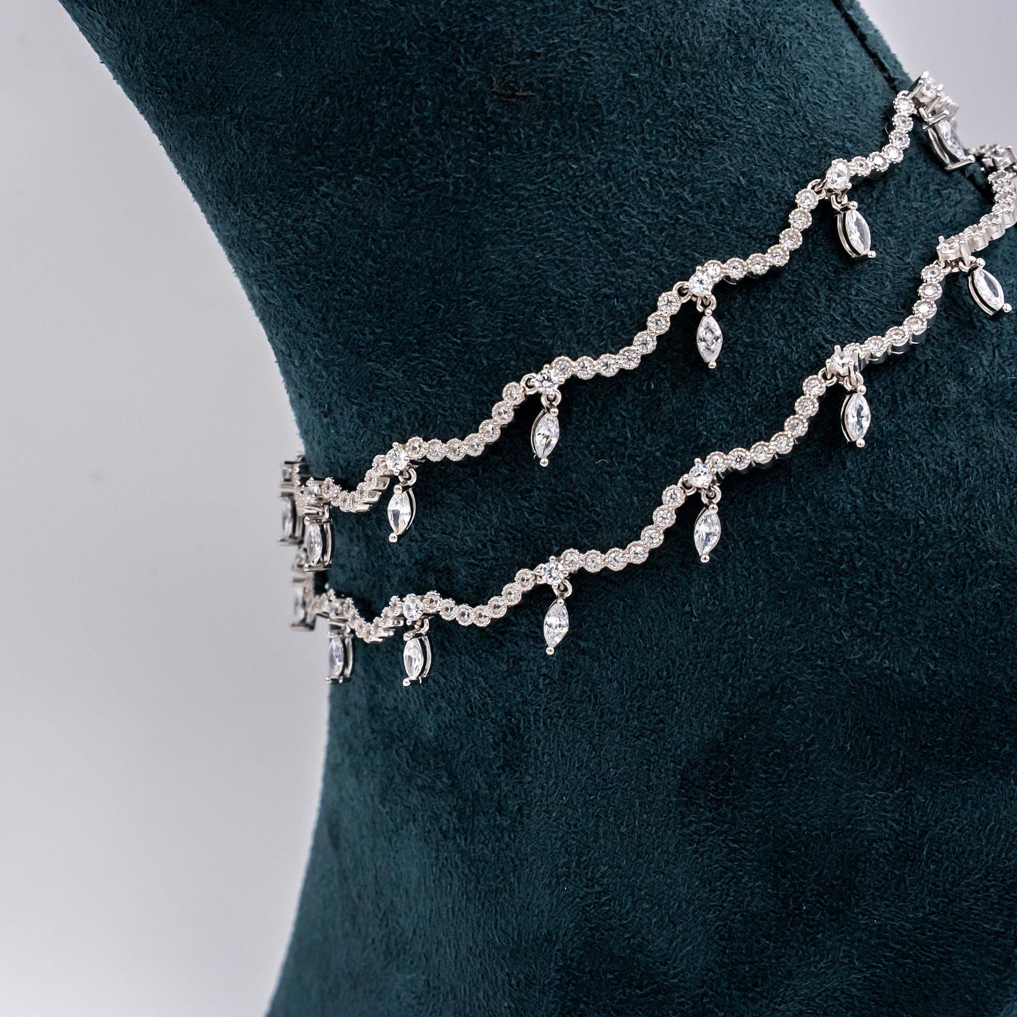 Silver Marquise & RIpple Anklets