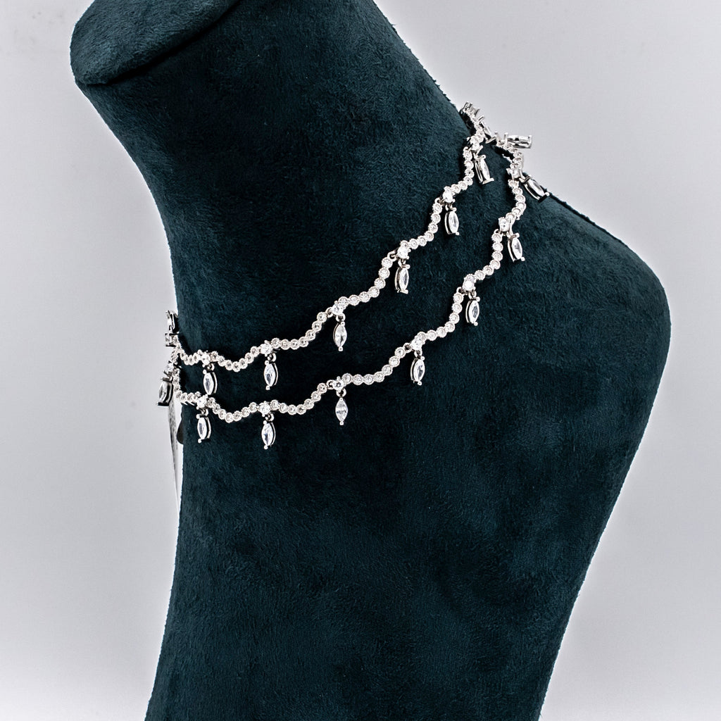 Silver Marquise & RIpple Anklets