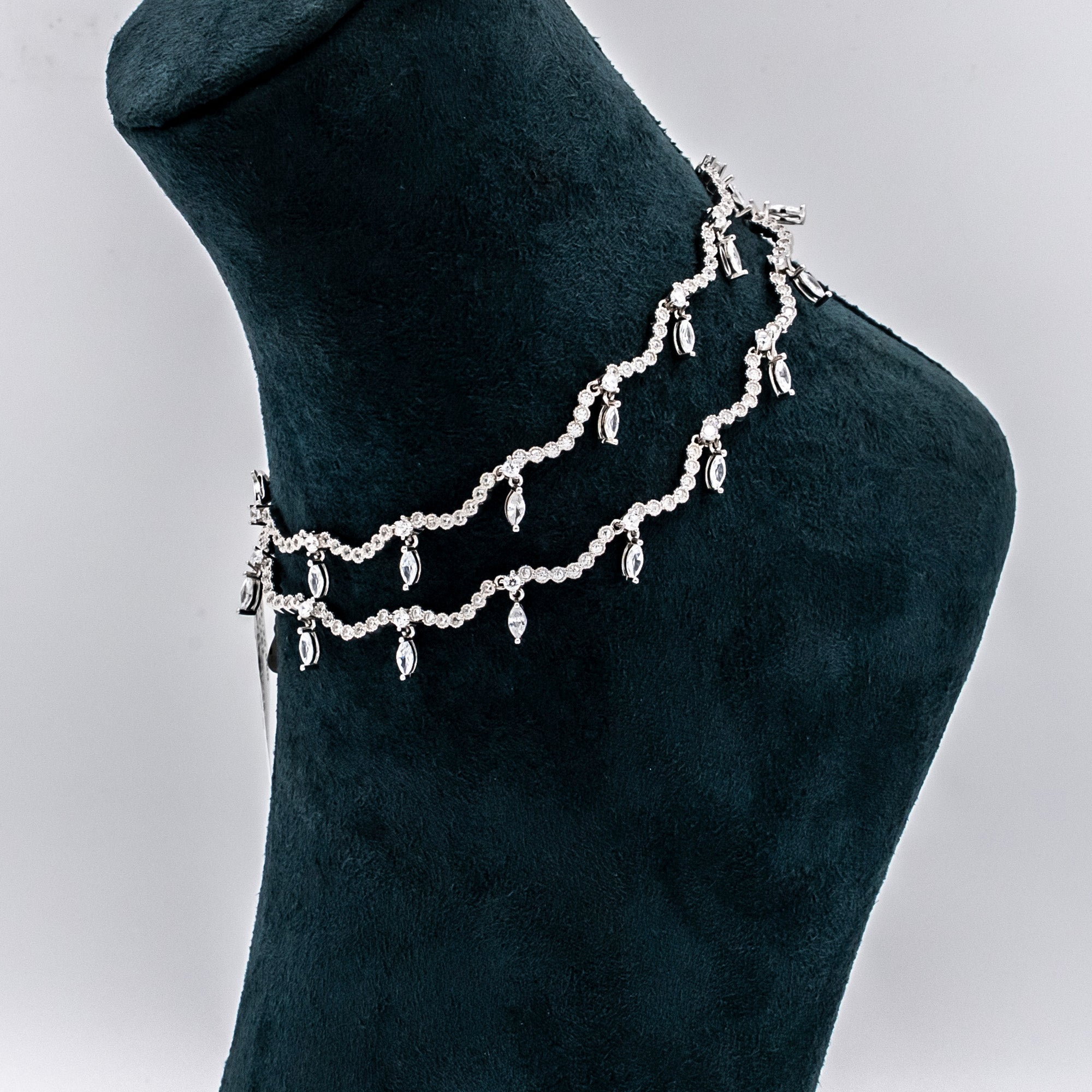 Silver Marquise & RIpple Anklets