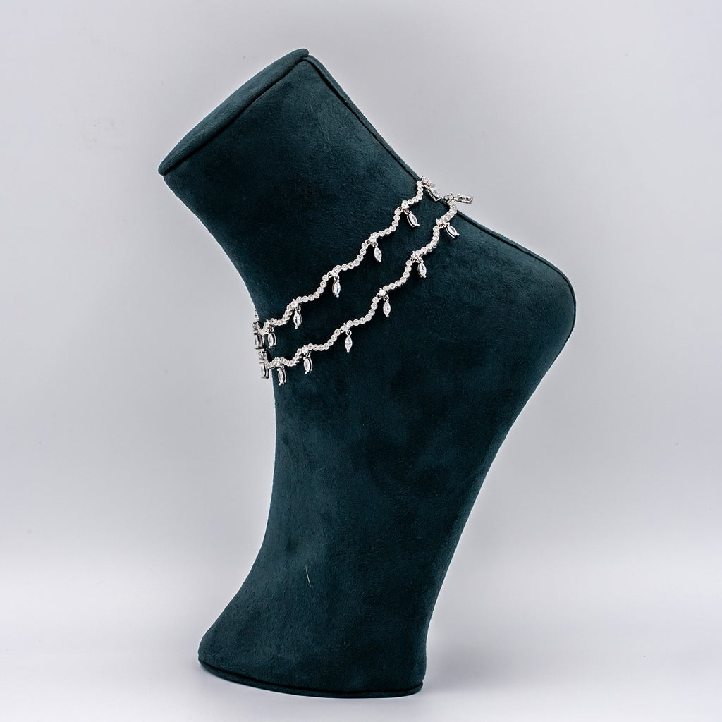 Silver Marquise & RIpple Anklets