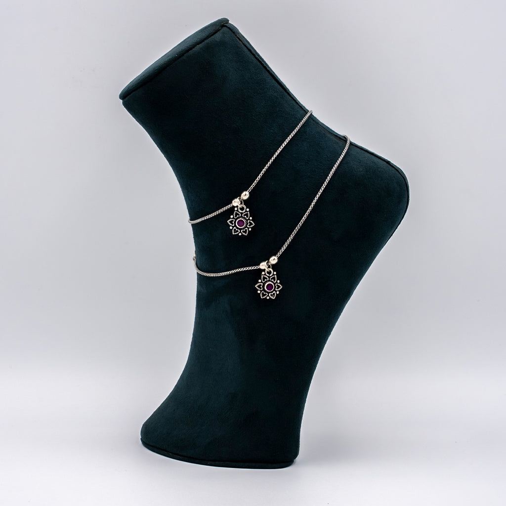 Silver Oxidised Crimson Bloom Payal