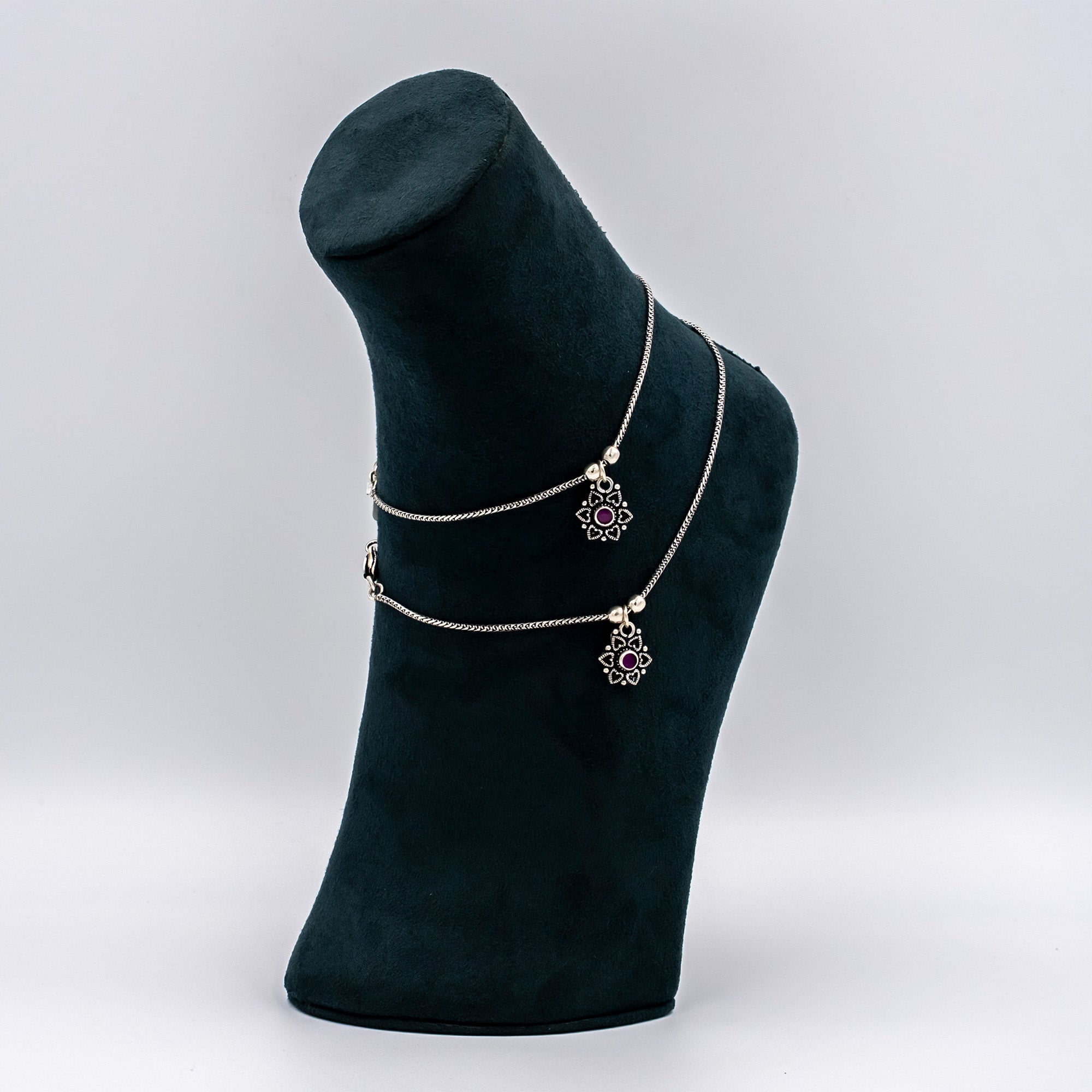 Silver Oxidised Crimson Bloom Payal