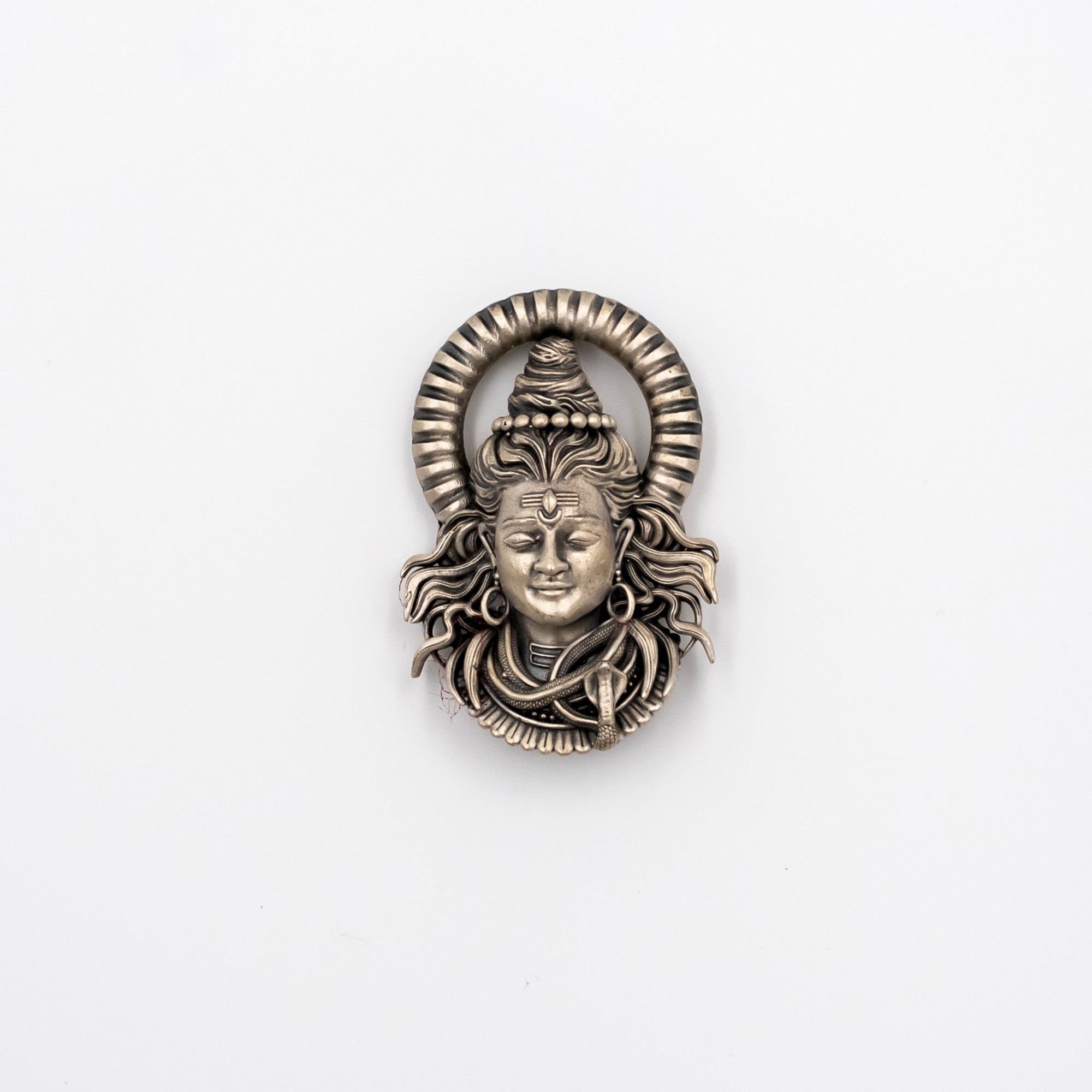 Silver Oxidised Lord Shiva Blessing Brooch