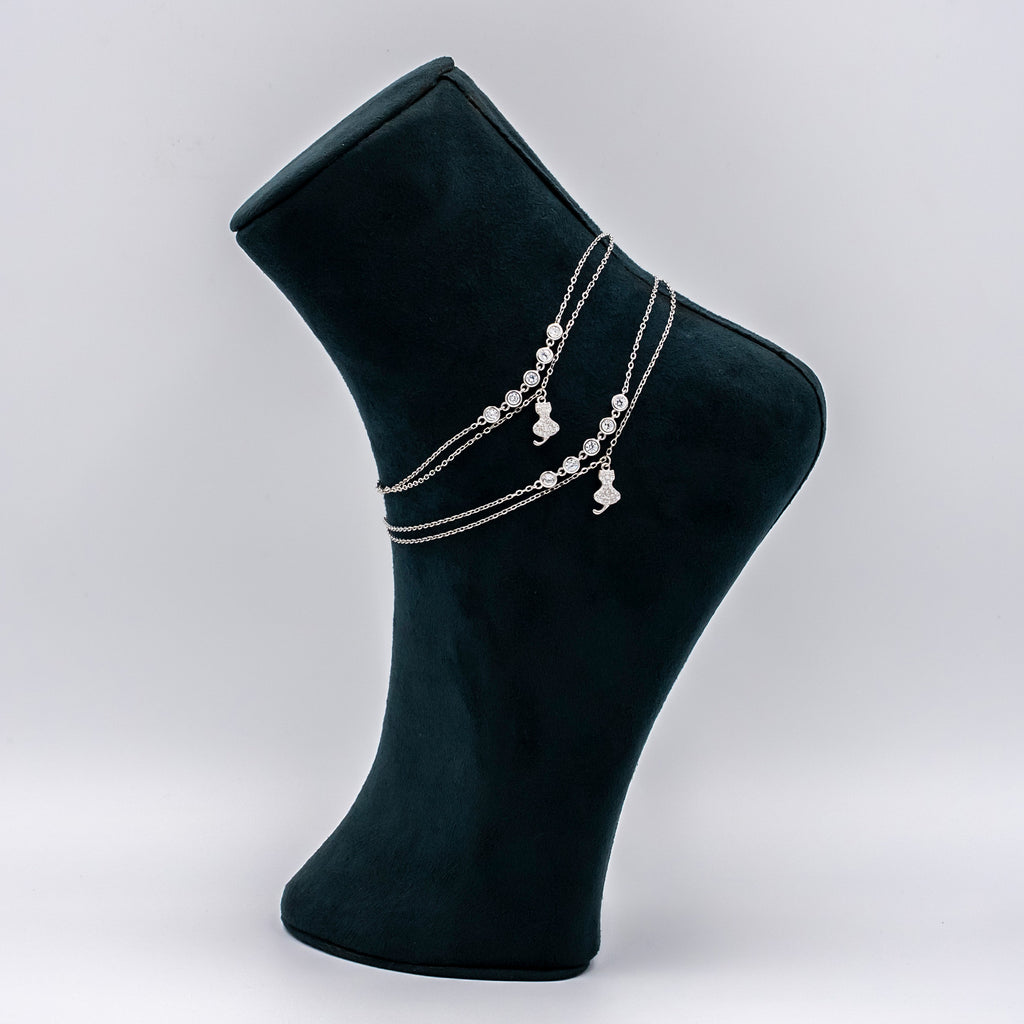 Silver Studded Kitten Anklets