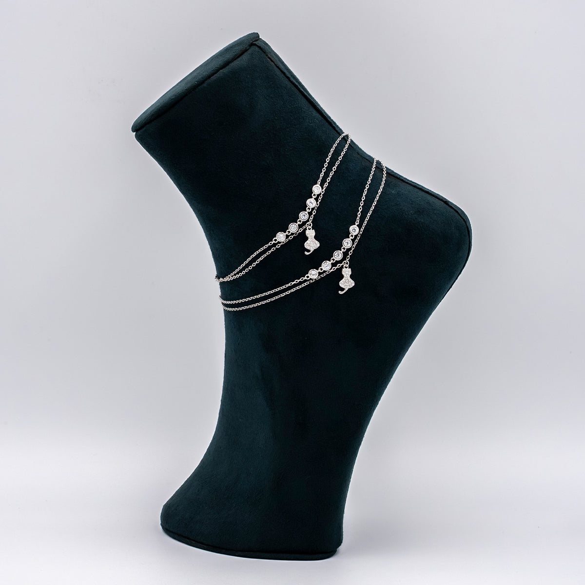 Silver Studded Kitten Anklets