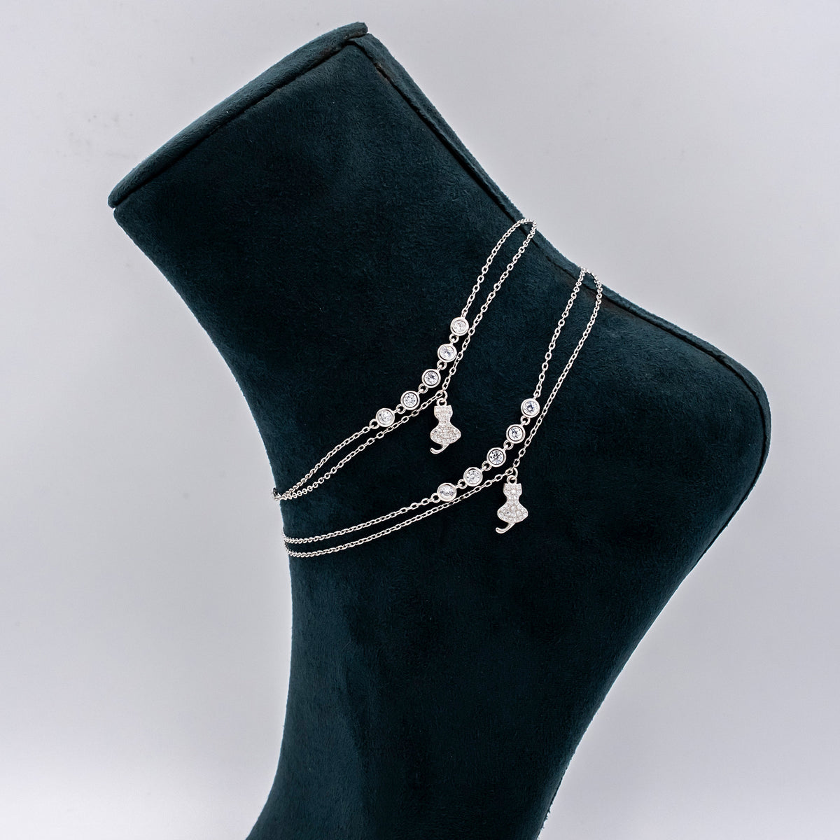 Silver Studded Kitten Anklets