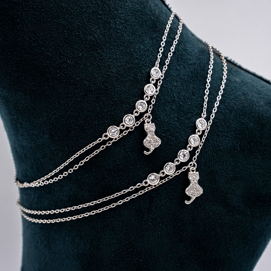 Silver Studded Kitten Anklets