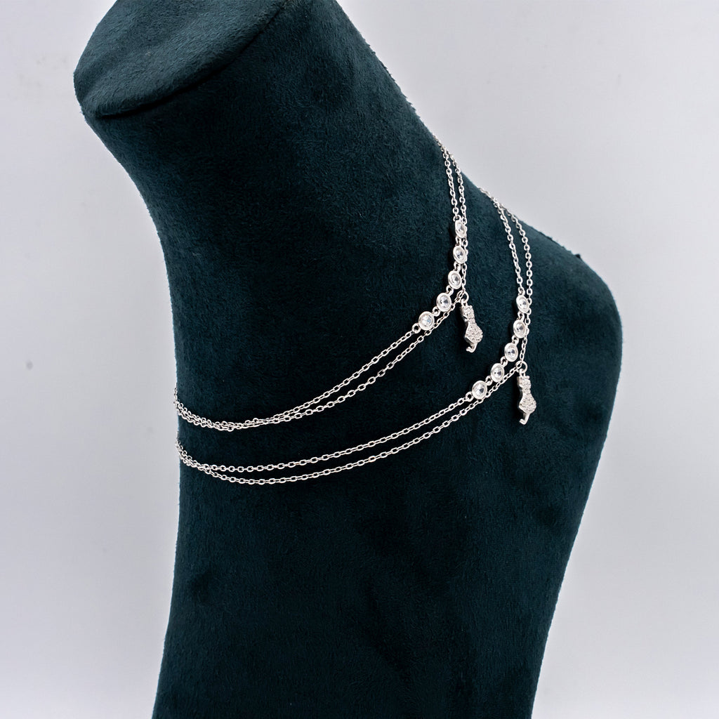 Silver Studded Kitten Anklets