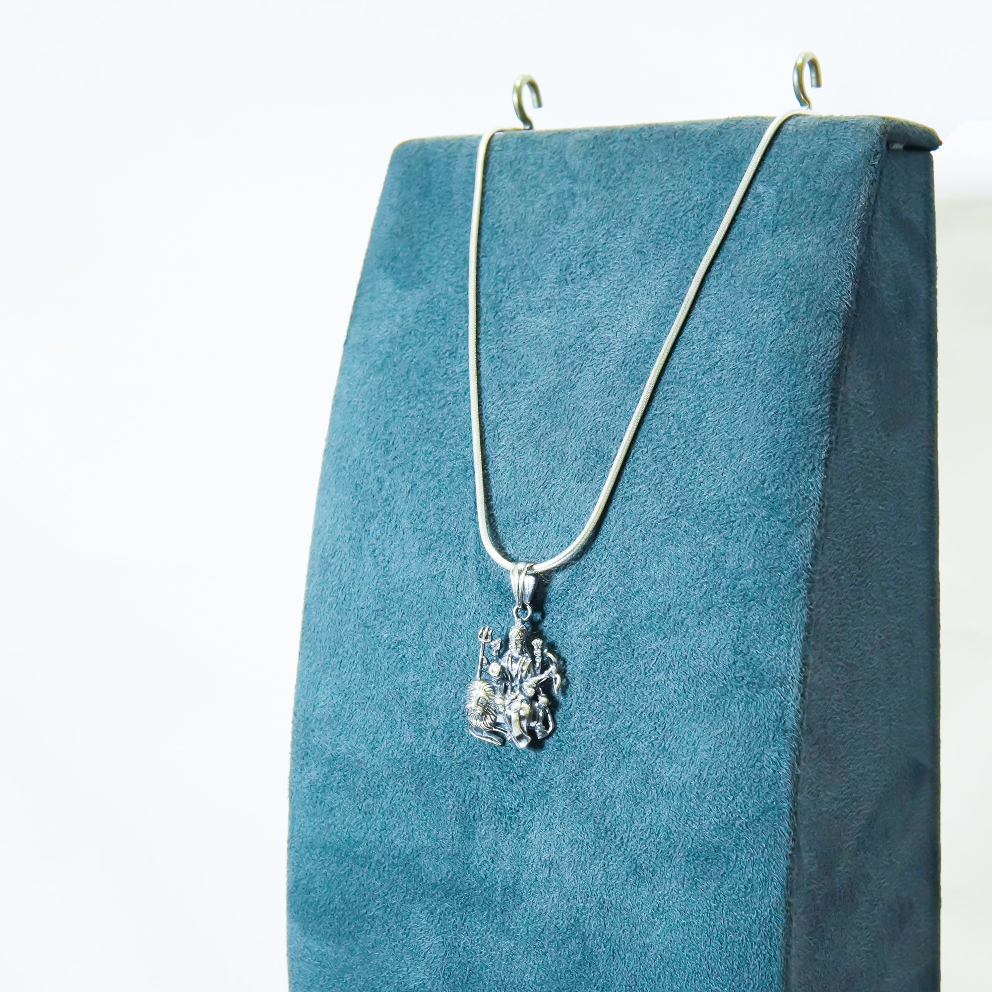 Silver Oxidised Goddess Durga Pendant