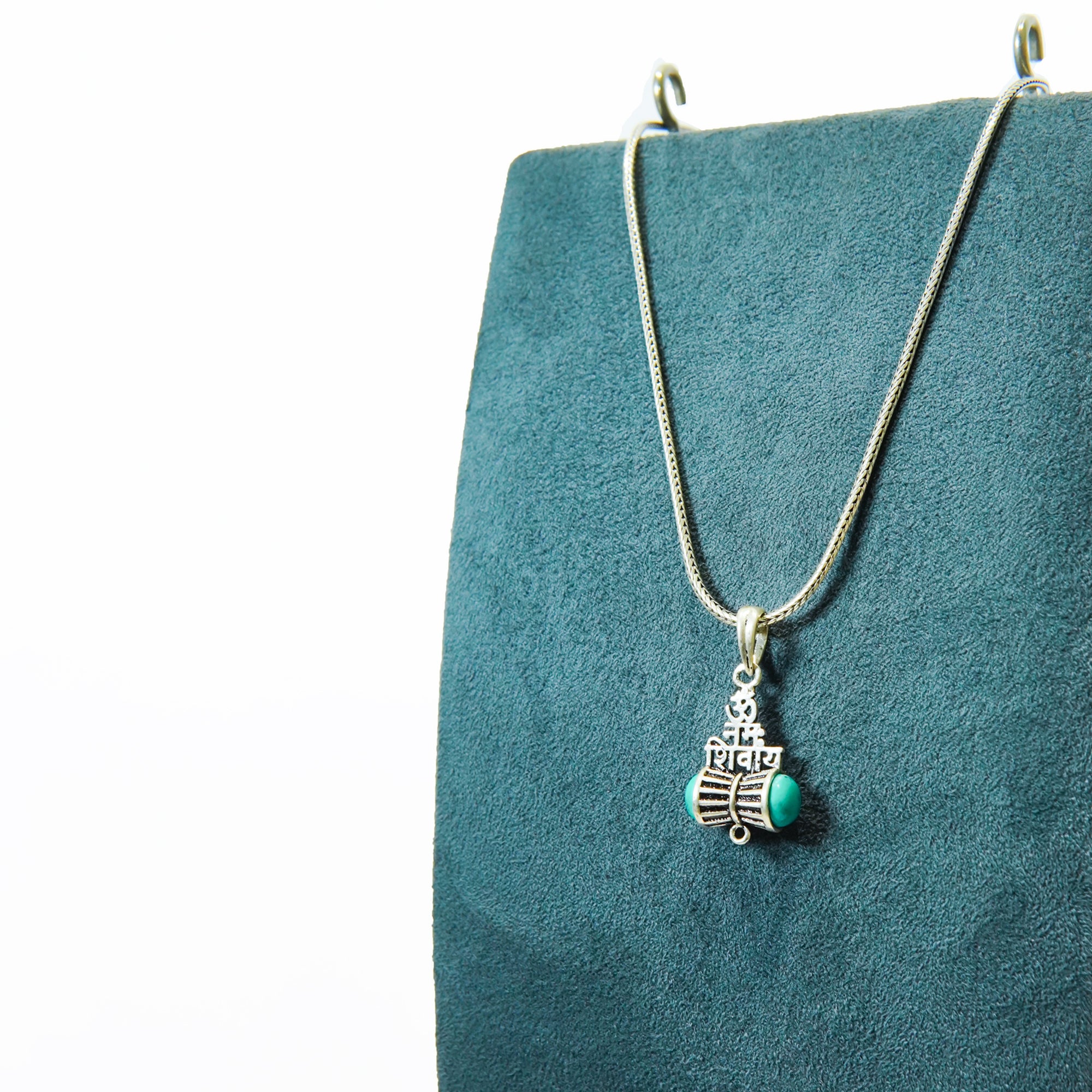SIlver Oxidised Turquoise Trishul Pendant