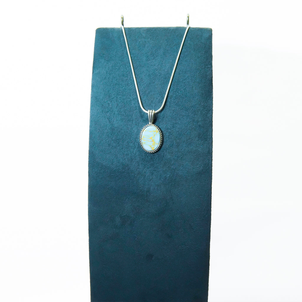 Oxidised Rope Edge Tuquoise Pendant